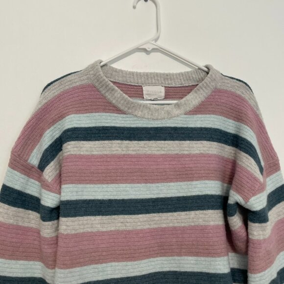 PINQUE STITCH FIX STITCHFIX Gray Mauve Pink Blue Striped Cropped Crop Sweater M - Picture 3 of 15